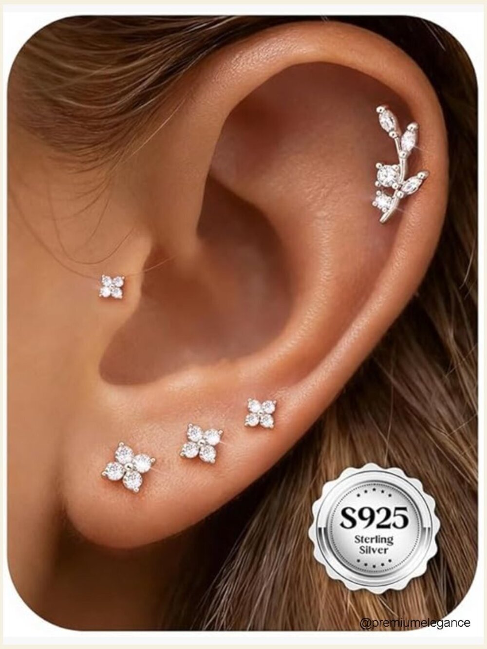 5 Pair Gold Stud Earrings Set Sterling Silver Cubic Zirconia Tiny Studs